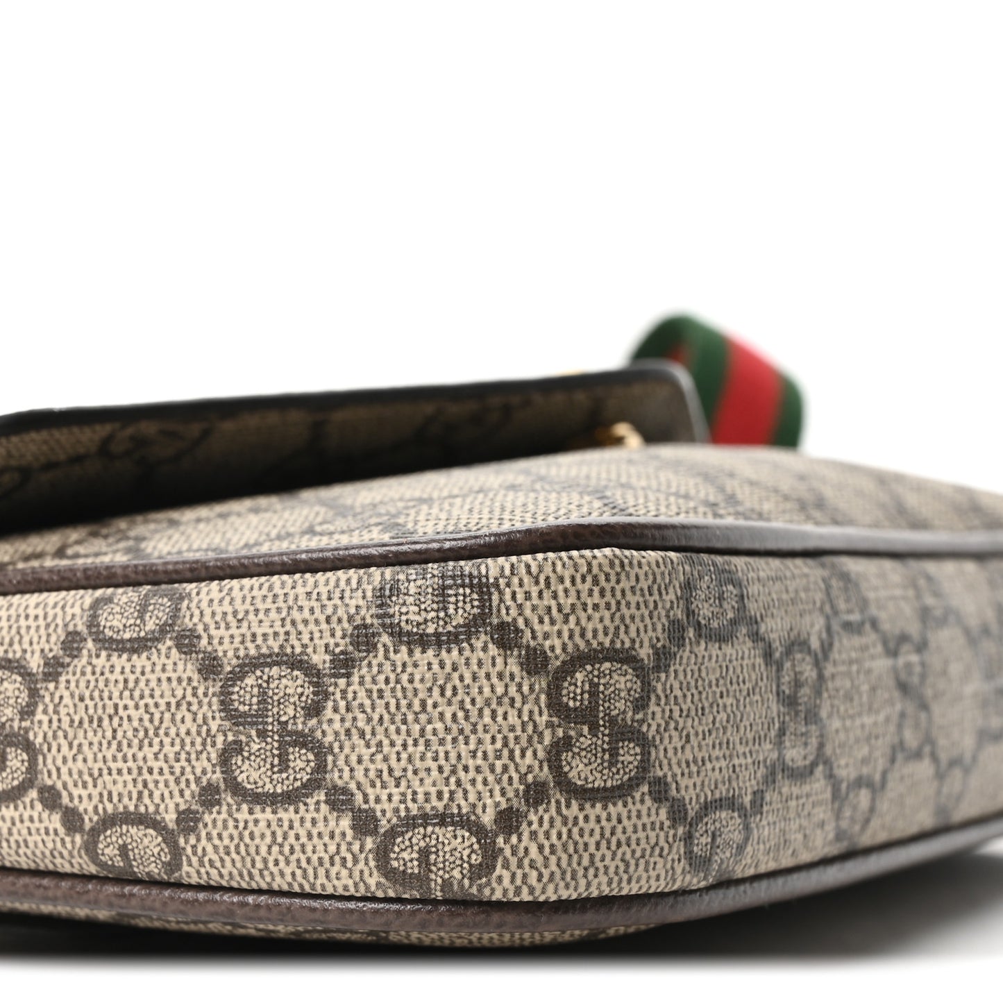 GG Supreme Monogram Textured Dollar Calfskin Web Mini Ophidia Envelope Shoulder Bag Beige Ebony New Acero