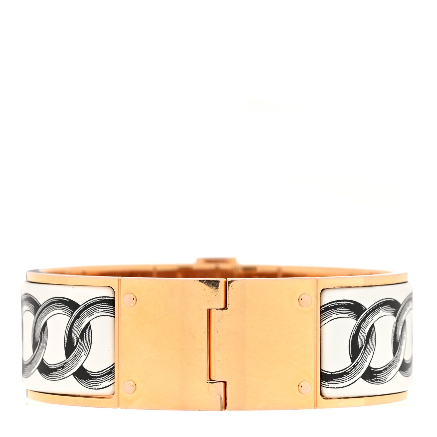 Enamel Printed Wide Les Chaines Hinged Bracelet L White Black