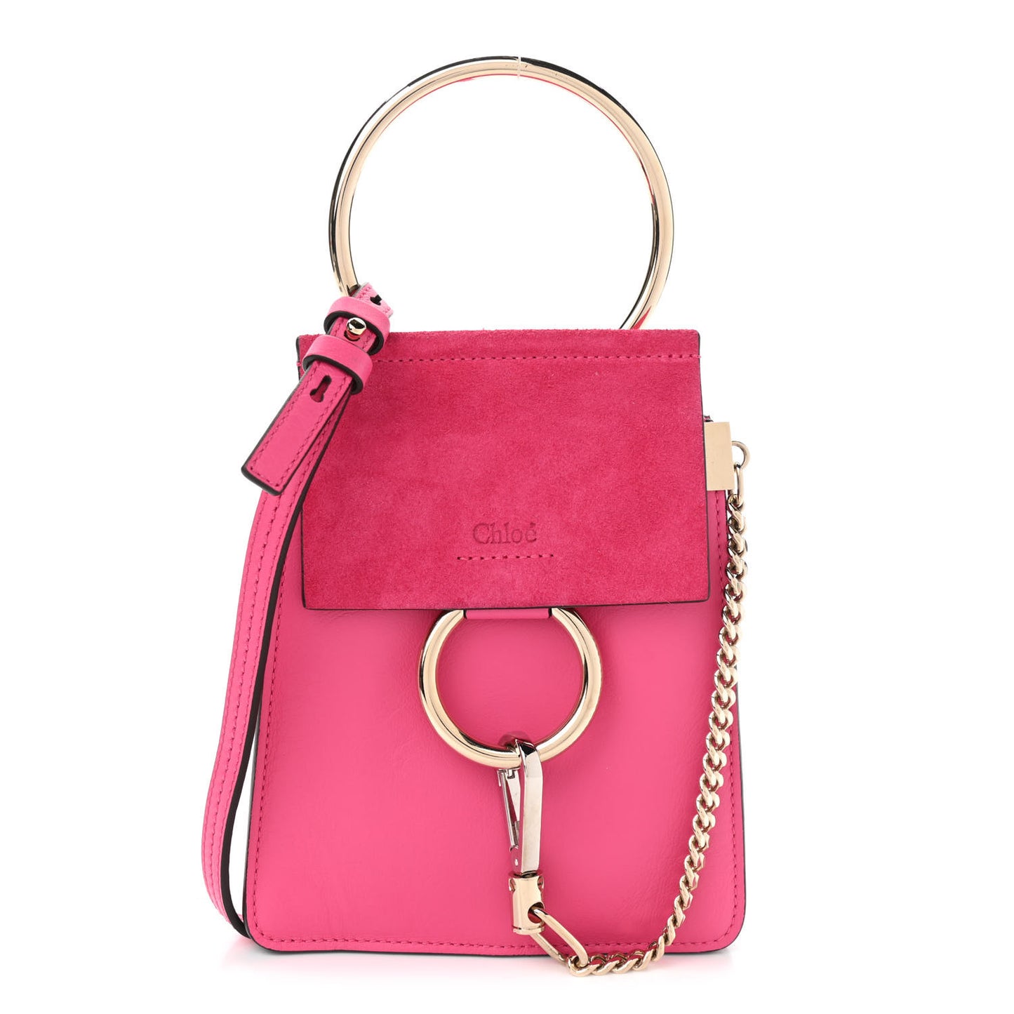 Suede Calfskin Mini Faye Bracelet Bag Fuchsia Rose