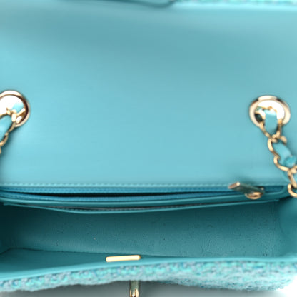 Chanel Wool Tweed Quilted Mini Rectangular Flap Turquoise Light Blue 6 of 12