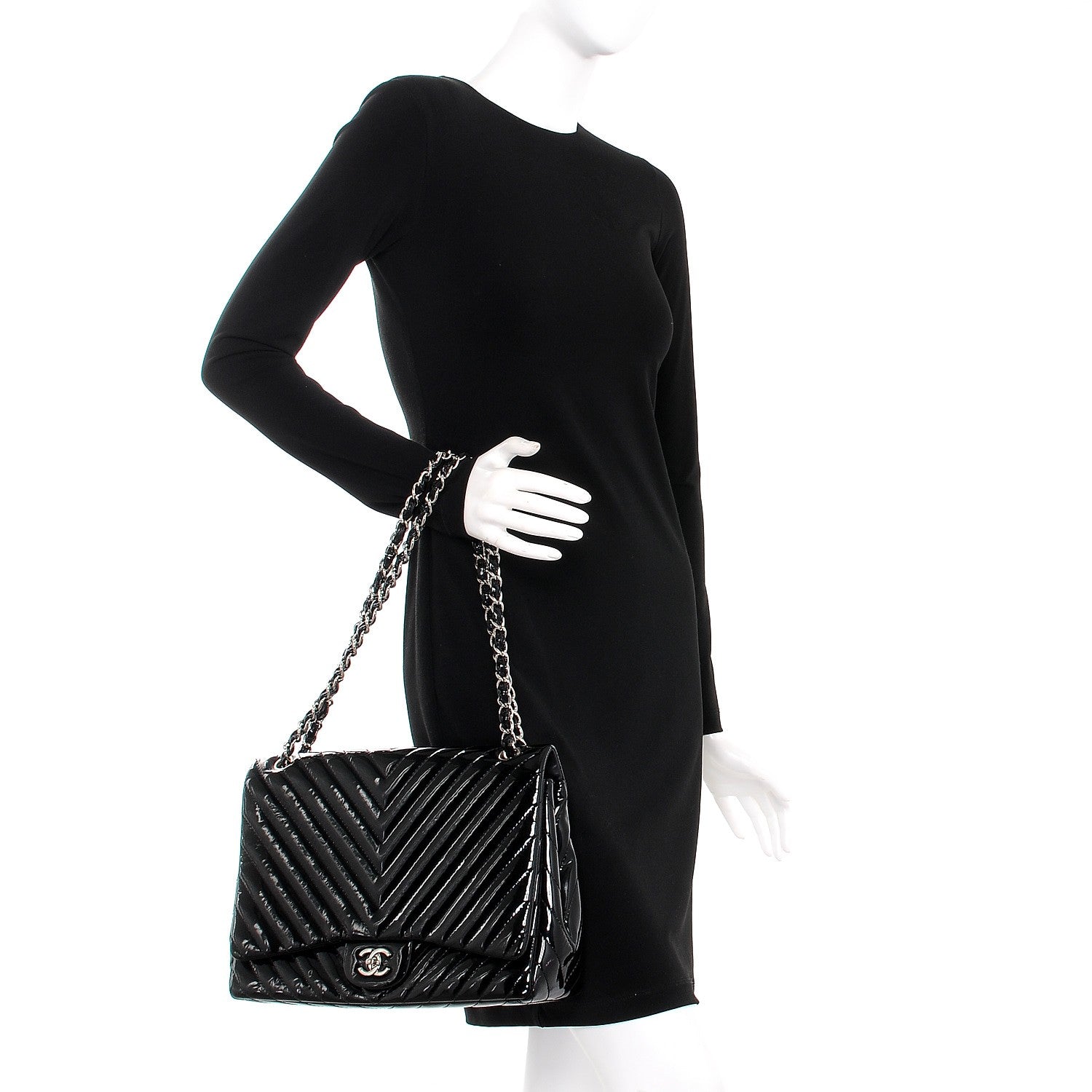 Chanel Patent Chevron Quilted Maxi Single Flap Black 3 of 8