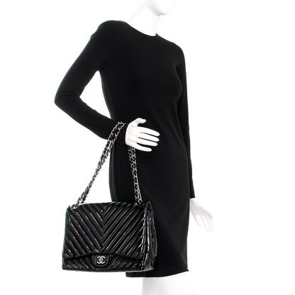 Chanel Patent Chevron Quilted Maxi Single Flap Black 3 of 8