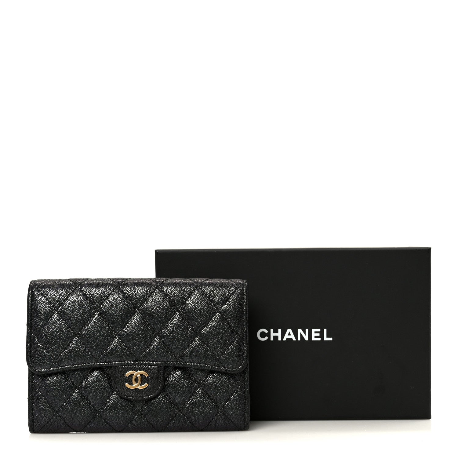 Chanel Iridescent Caviar Quilted Medium Flap Wallet Black 10 of 10