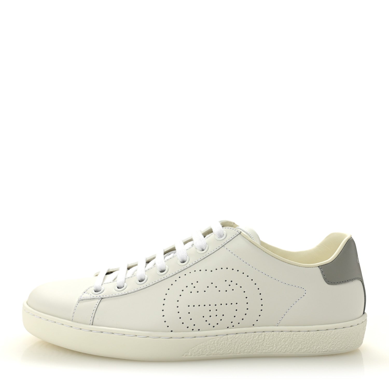 Gucci Calfskin Interlocking G Perforated Womens Ace Sneakers 38.5 White Grey Sky 1 of 10