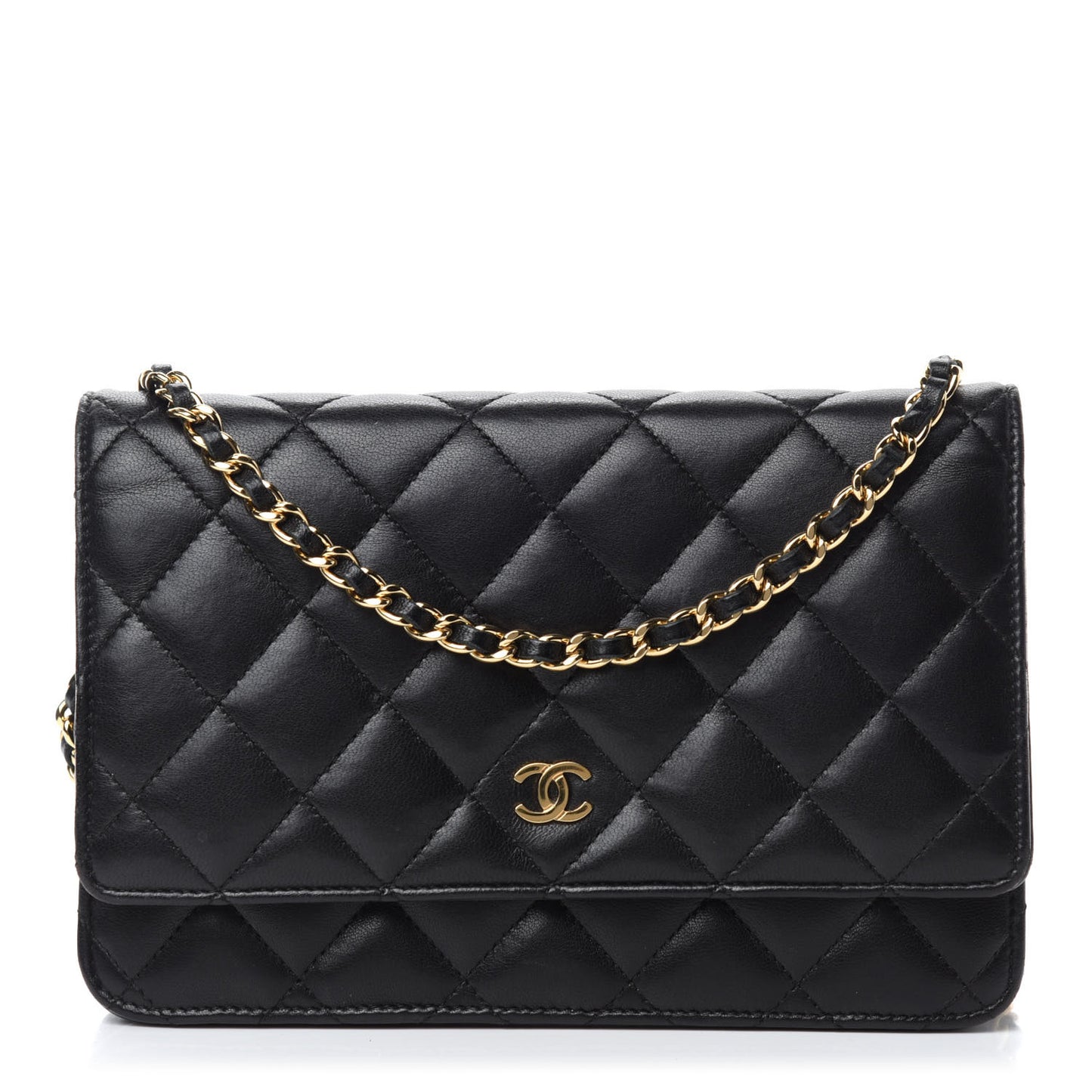 Lambskin Quilted Wallet On Chain WOC Black