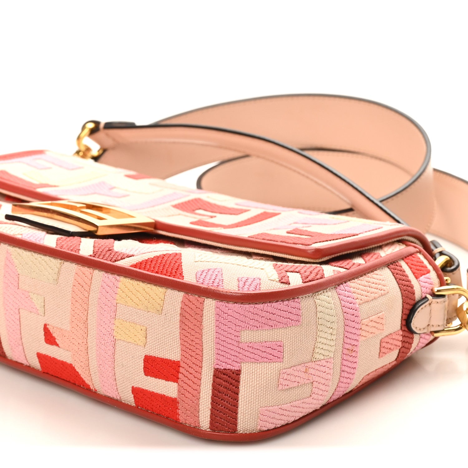 Face Artprint 米藤勉BURGUNDY 新品 プリント Fendi Canvas Vitello King FF Embroidered Baguette Rosa Quarzo