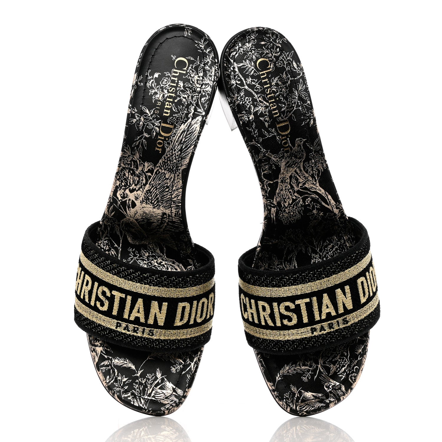 Christian Dior Canvas Lurex Embroidered Dway 40mm Slide Sandals 39