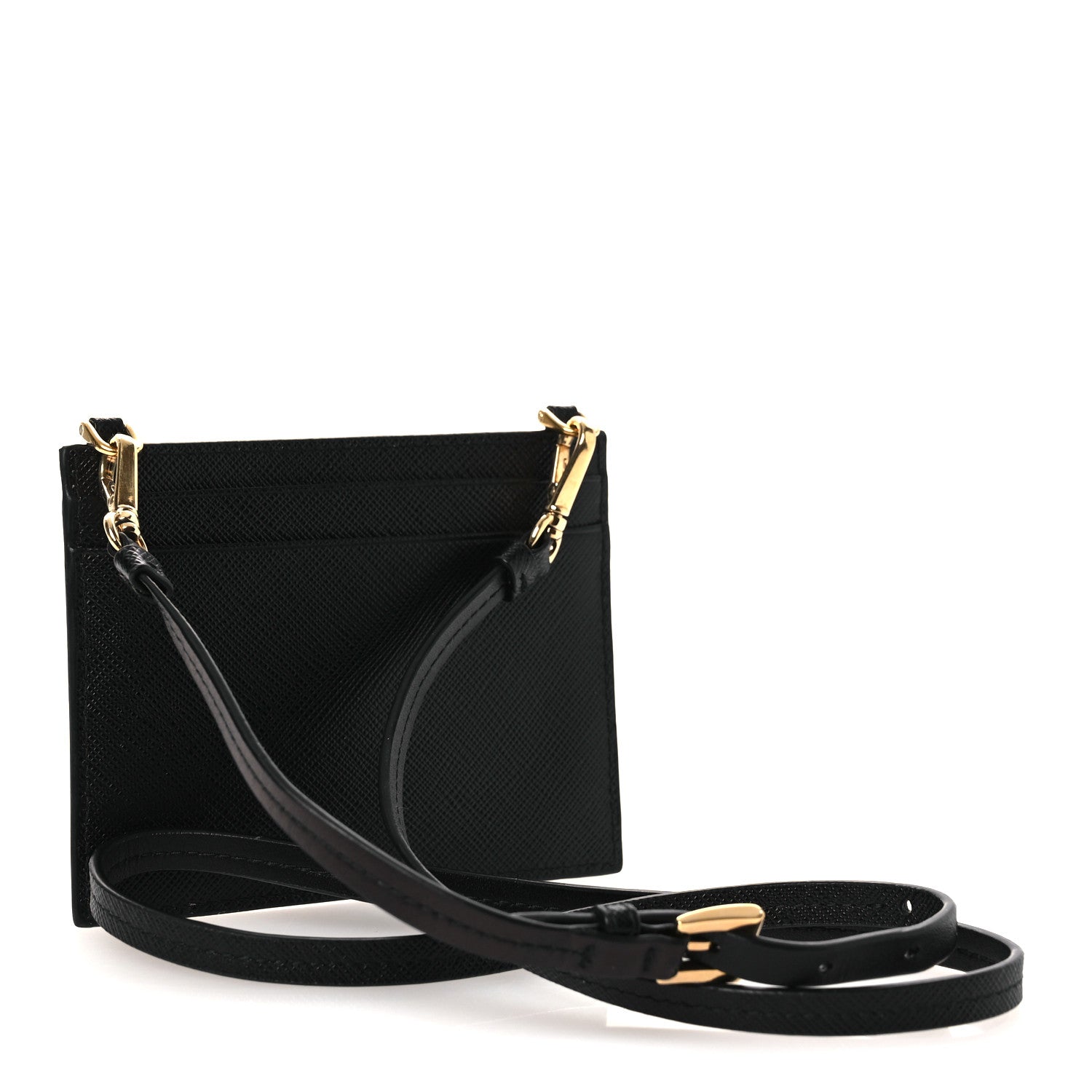 Prada Saffiano Triangle Logo Card Holder On Strap Black 2 of 9