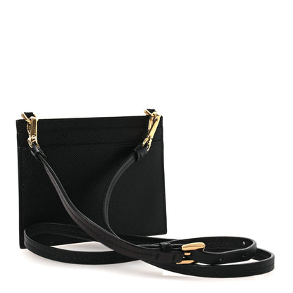 Prada Saffiano Triangle Logo Card Holder On Strap Black 2 of 9