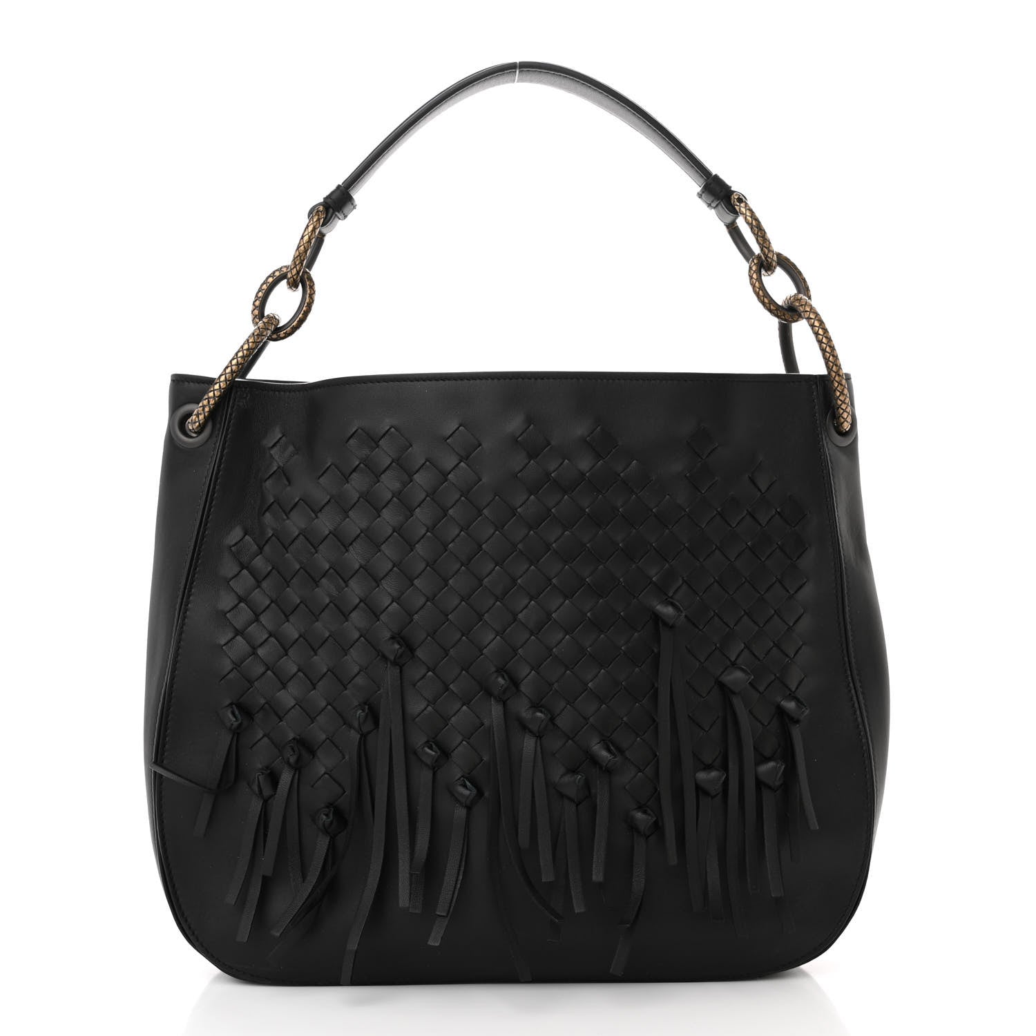 Bottega Veneta Nappa Intrecciato Fringe Brio Loop Hobo Black 3 of 14