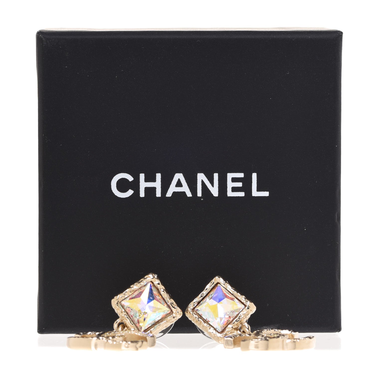 Chanel Iridescent Baguette Crystal CC Drop Earrings Gold 5 of 5