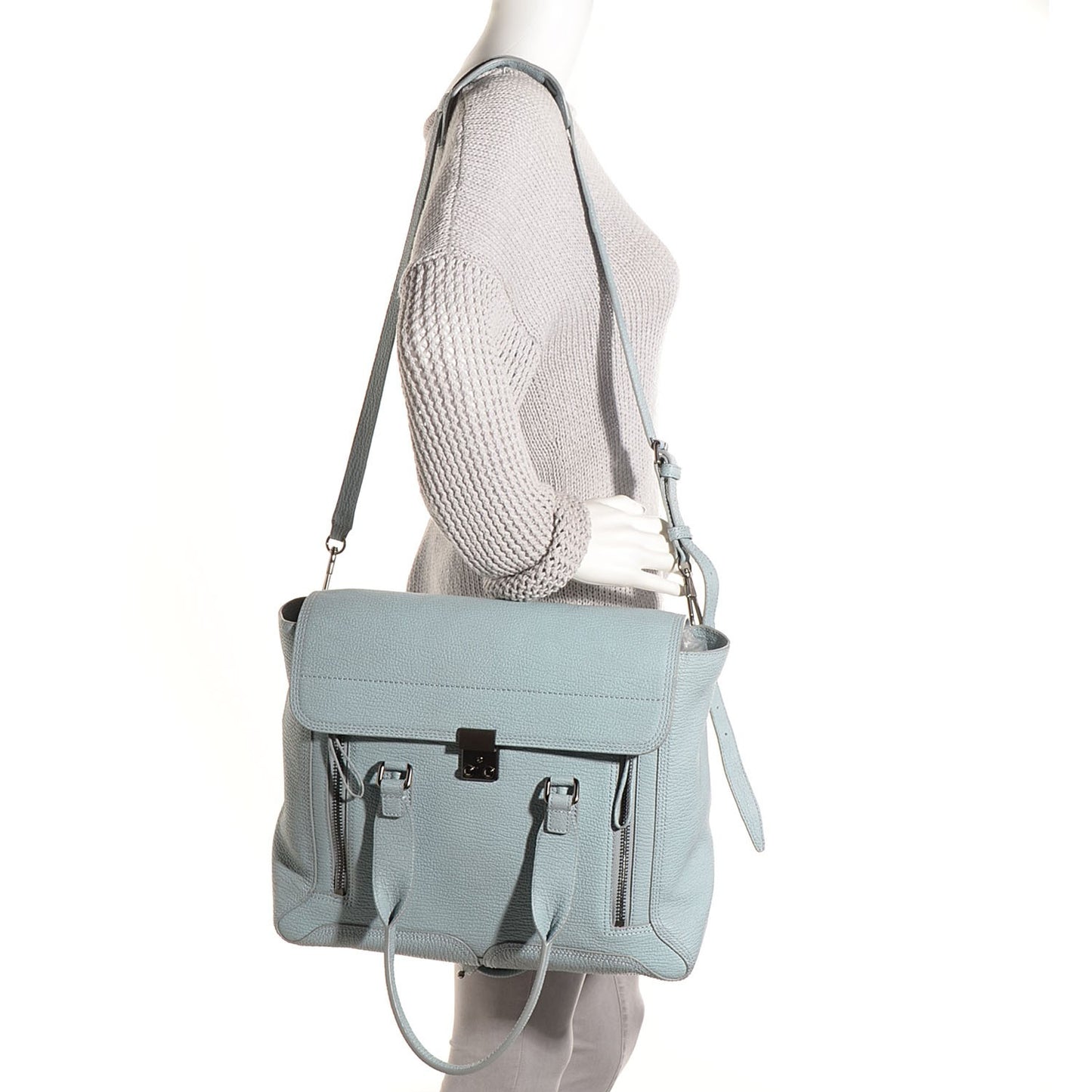 3.1 Leather Large Pashli Satchel Light Blue