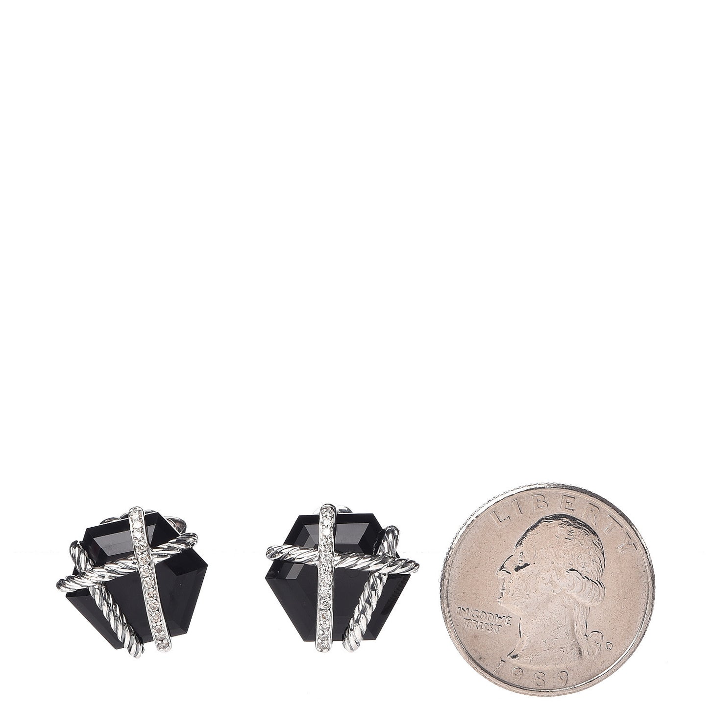 Sterling Silver Diamond Black Onyx 14mm Cable Wrap Earrings