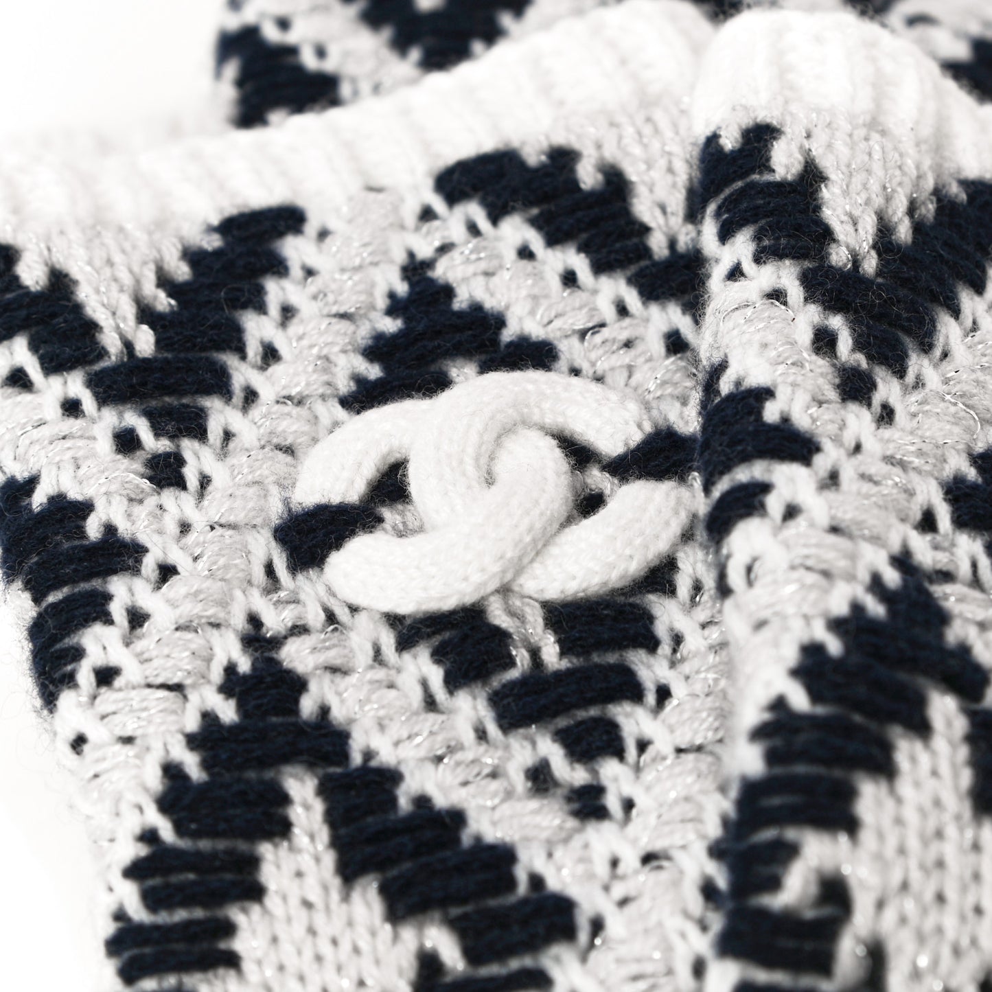Cashmere Blend CC Fingerless Gloves Beige White Black