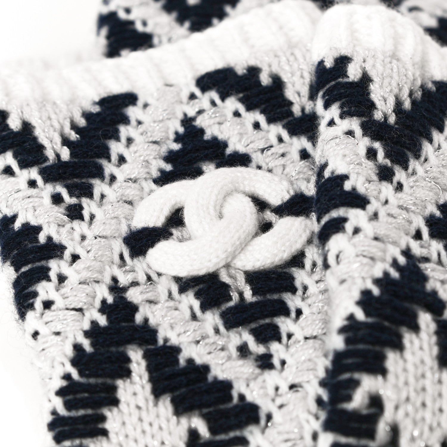 Chanel Cashmere Blend CC Fingerless Gloves Beige White Black 4 of 5