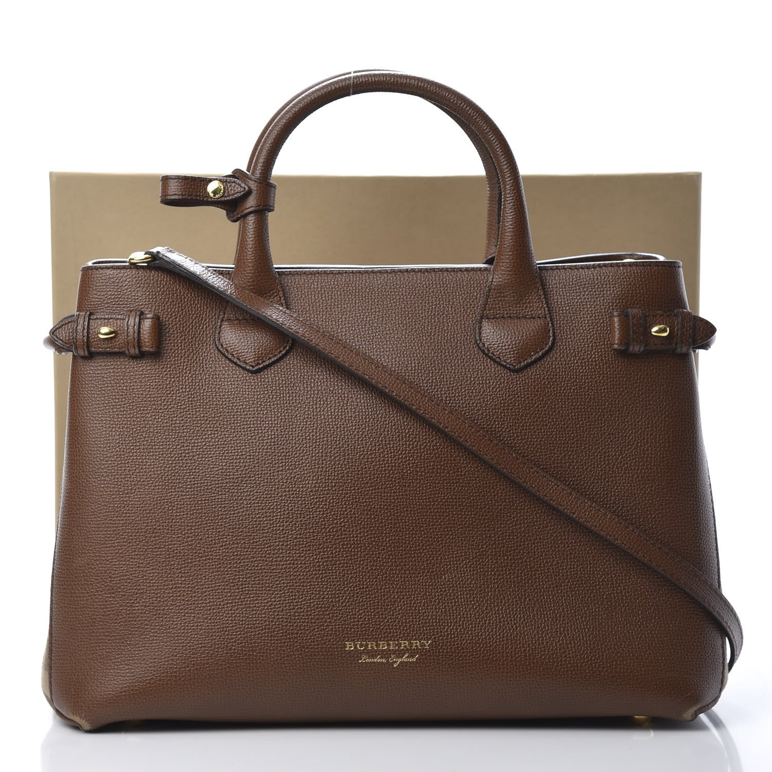 Burberry Grainy Calfskin House Check Medium Banner Tote Tan 16 of 16