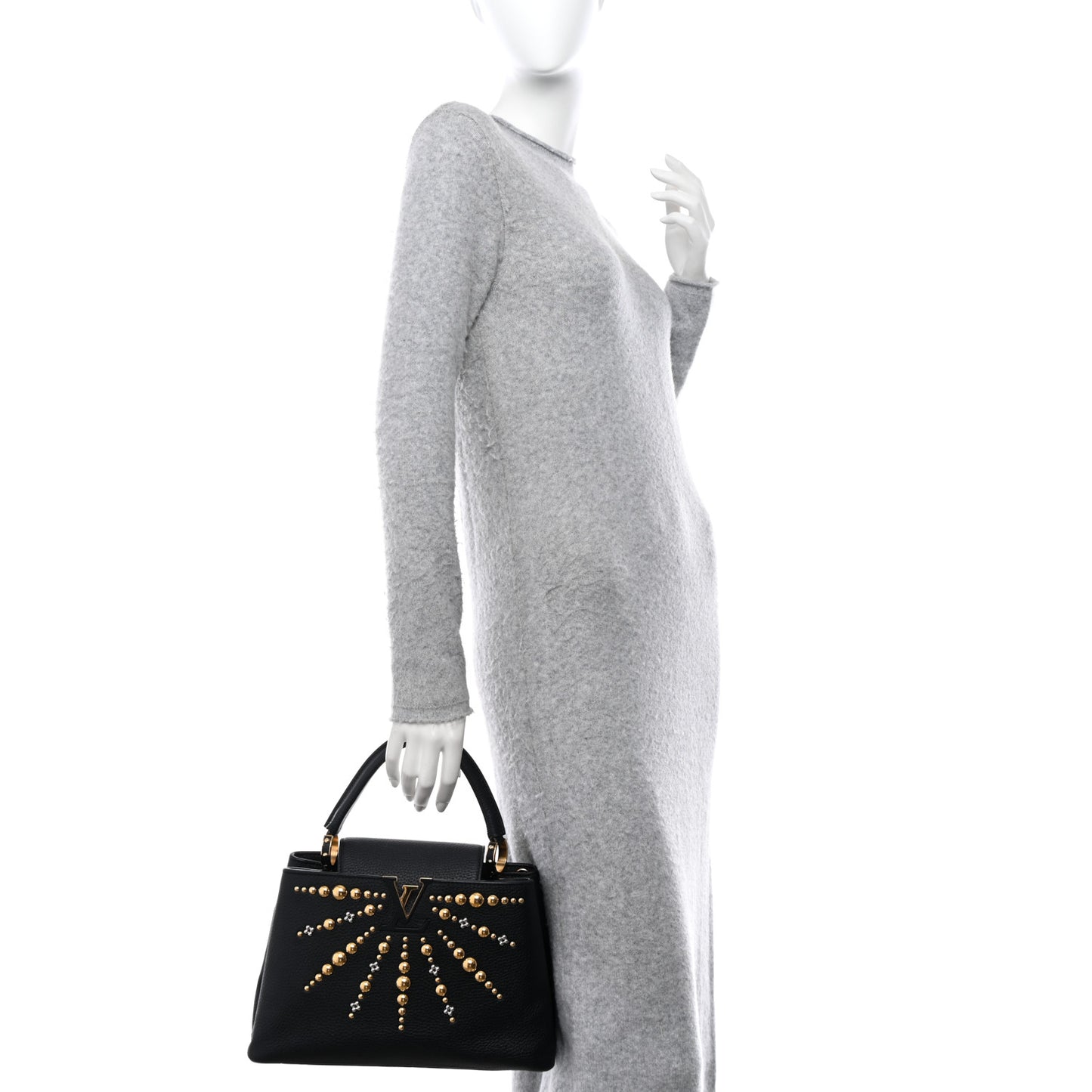 LOUIS VUITTON Taurillon Studded Sol Capucines PM Black