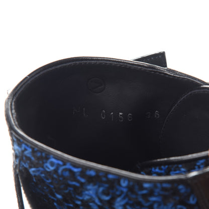 Louis Vuitton Tweed Calfskin Wonderland Ranger Boots 36 Blue Black 7 of 8