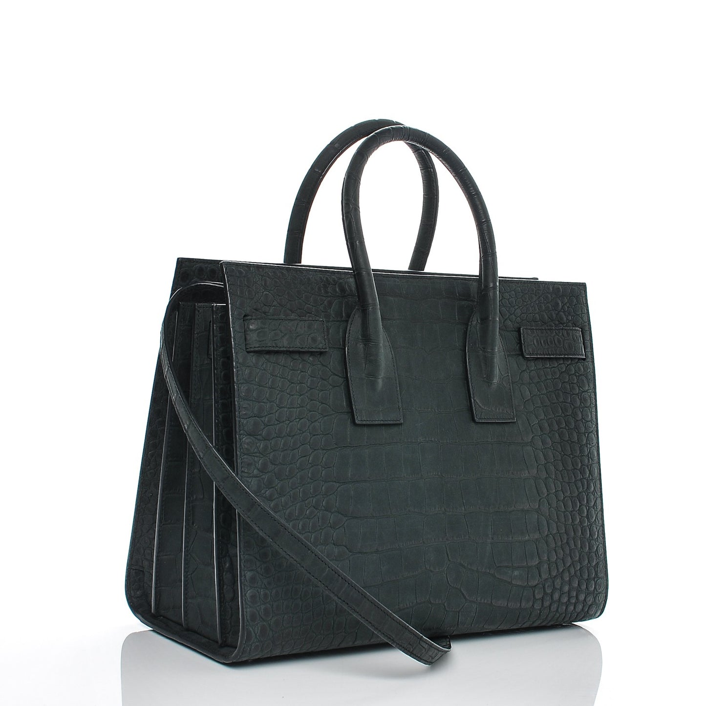 Calfskin Crocodile Embossed Small Sac de Jour Dusty Black