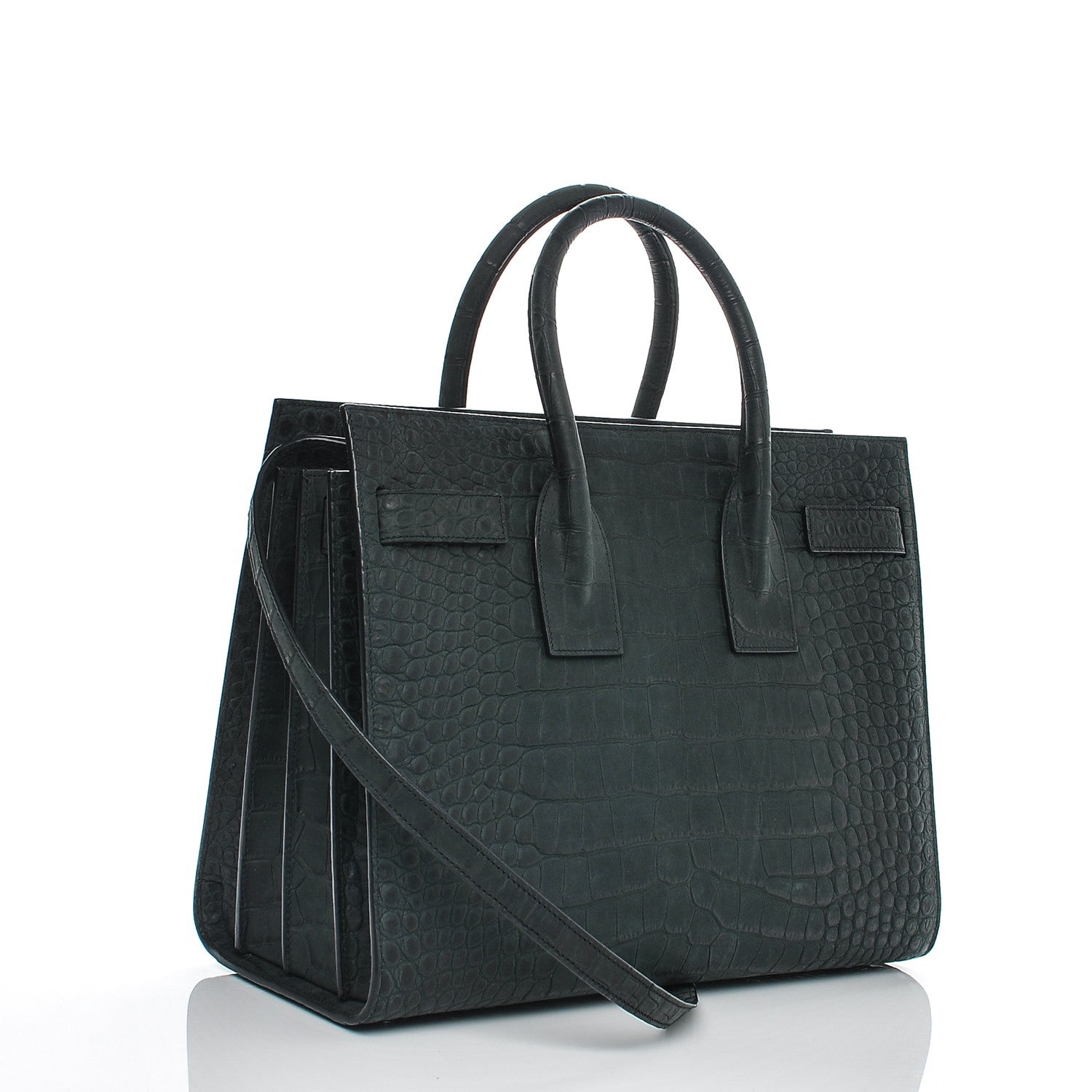 Saint Laurent Calfskin Crocodile Embossed Small Sac de Jour Dusty Black 3 of 7