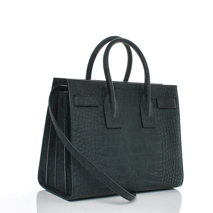 Saint Laurent Calfskin Crocodile Embossed Small Sac de Jour Dusty Black 3 of 7