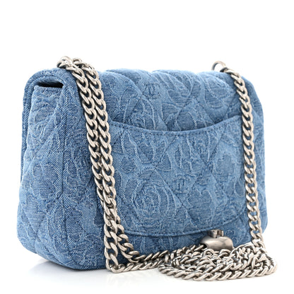 Chanel Denim Quilted Camellia Sweetheart Mini Flap Blue 3 of 11