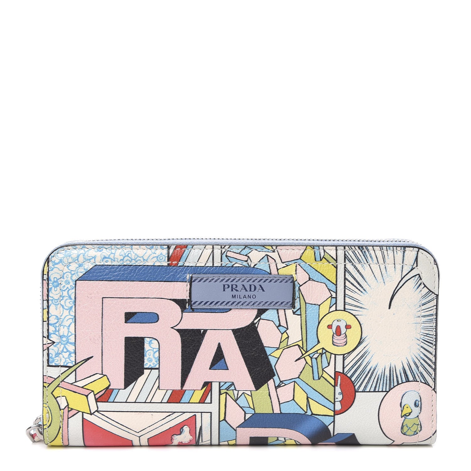 Prada X JAMES JEAN Glace Calf Comic Print Zip Around Wallet Cielo Astral 1 of 7