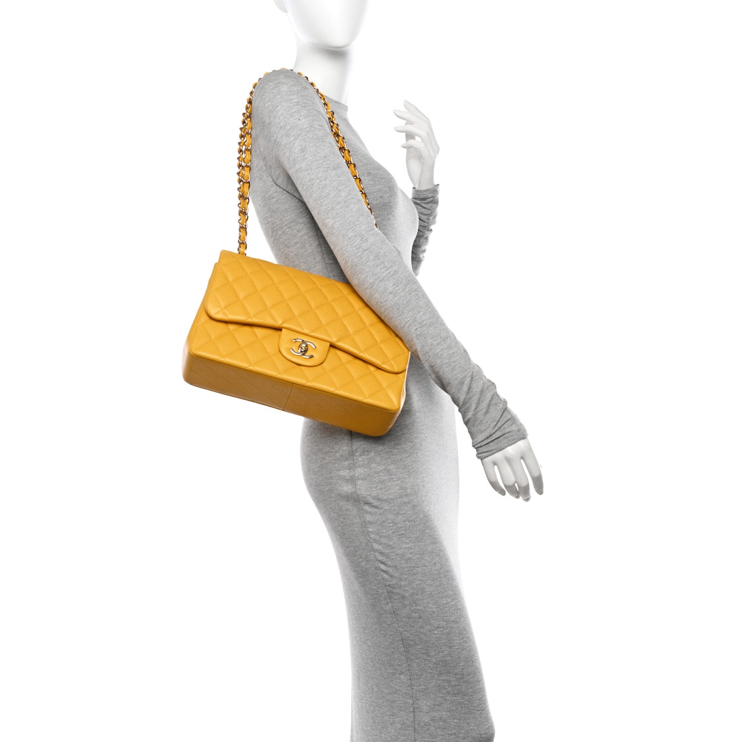 Chanel Caviar Quilted Jumbo Double Flap Yellow 2 of 13