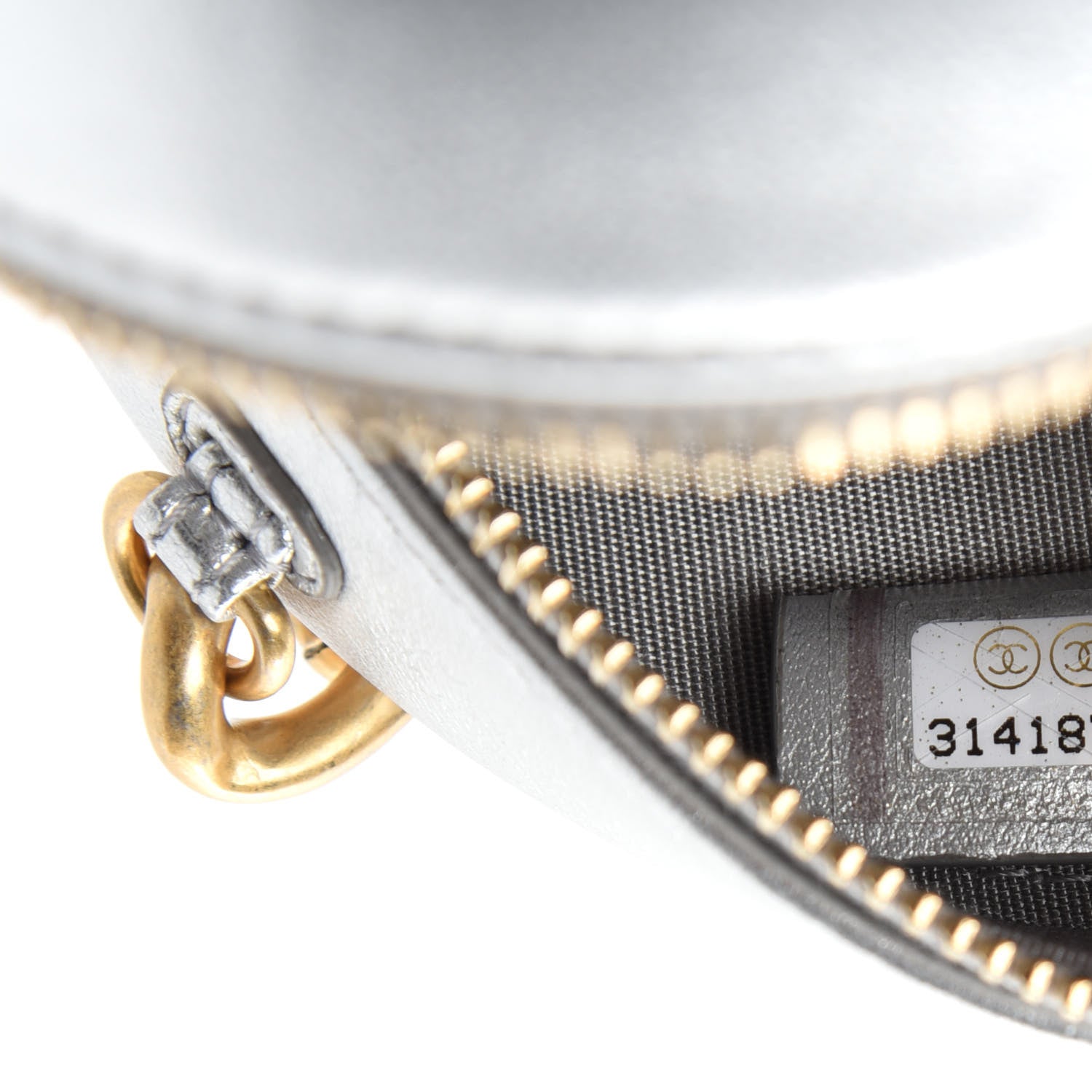 Chanel Metallic Lambskin Quilted Chanel 19 Round Clutch With Chain Silver 9 of 11
