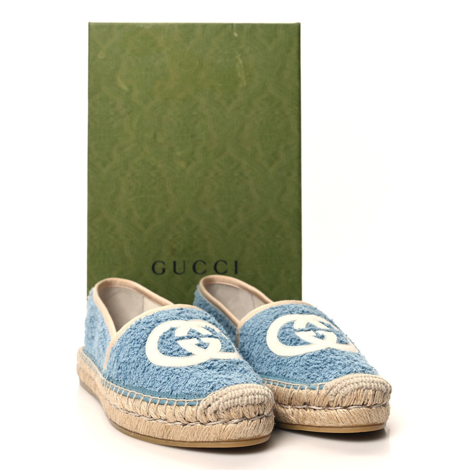 Gucci Terry Cloth Interlocking G Espadrilles 38 Sweet Blue Dusty White Beige 8 of 8