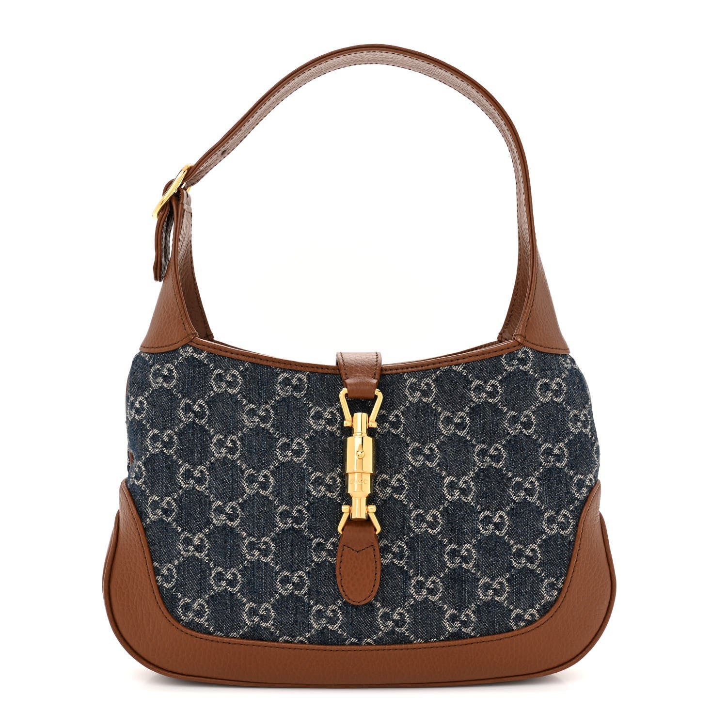 Gucci New Denim GG Monogram Calfskin Small Jackie 1961 Hobo Blue Tea Cuir 1 of 14