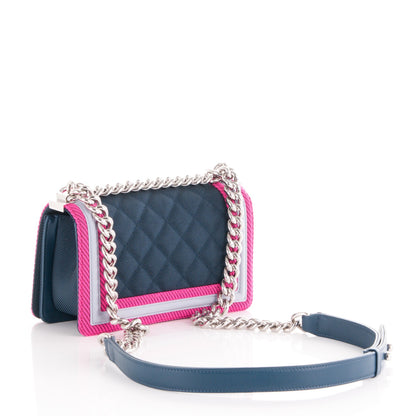Chanel Canvas Quilted Small Fluo Boy Flap Dark Navy Fuchsia Grey 3 of 7