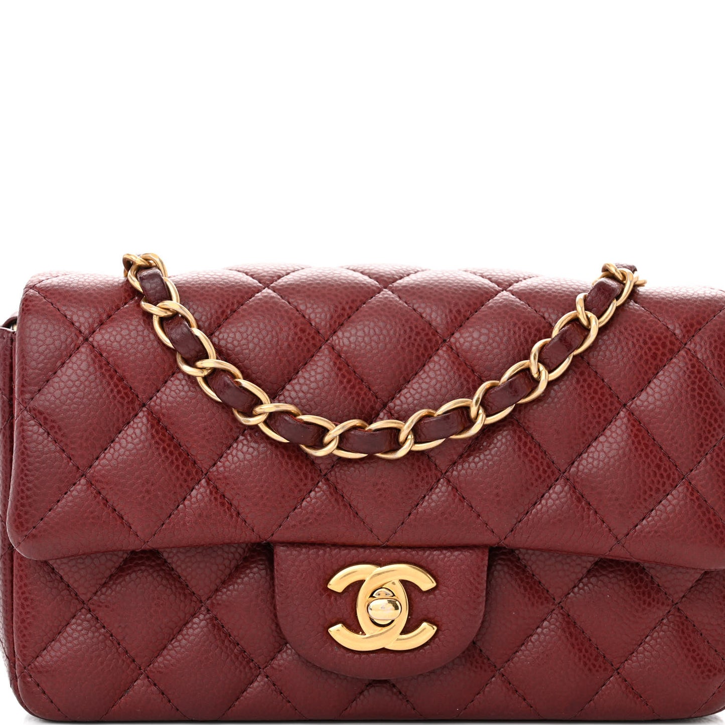 Caviar Quilted Mini Rectangular Flap Dark Red