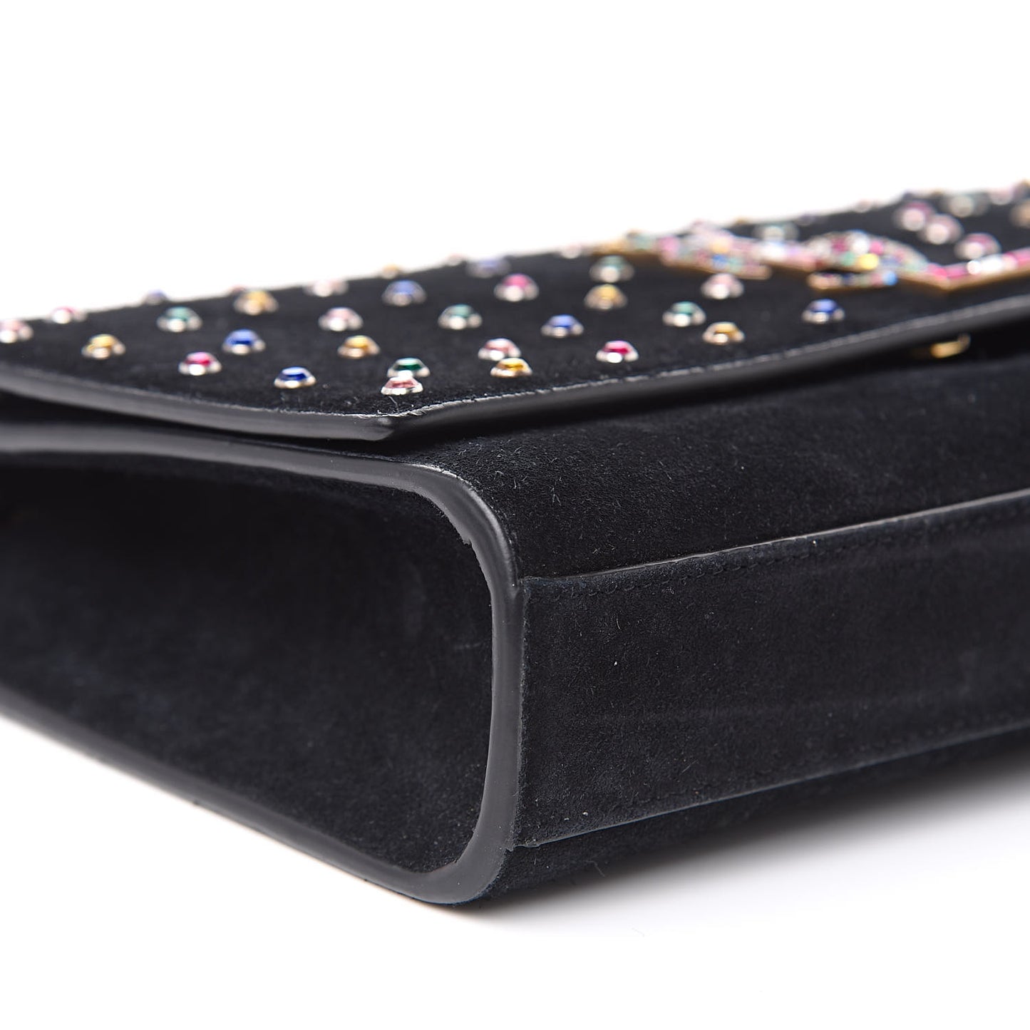 Suede Crystal Medium Classic Monogram Kate Satchel Black