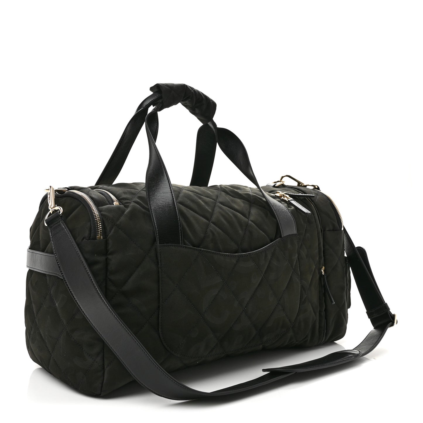 Nylon Calfskin Quilted Coco Neige Printed Convertible Duffle Backpack Black
