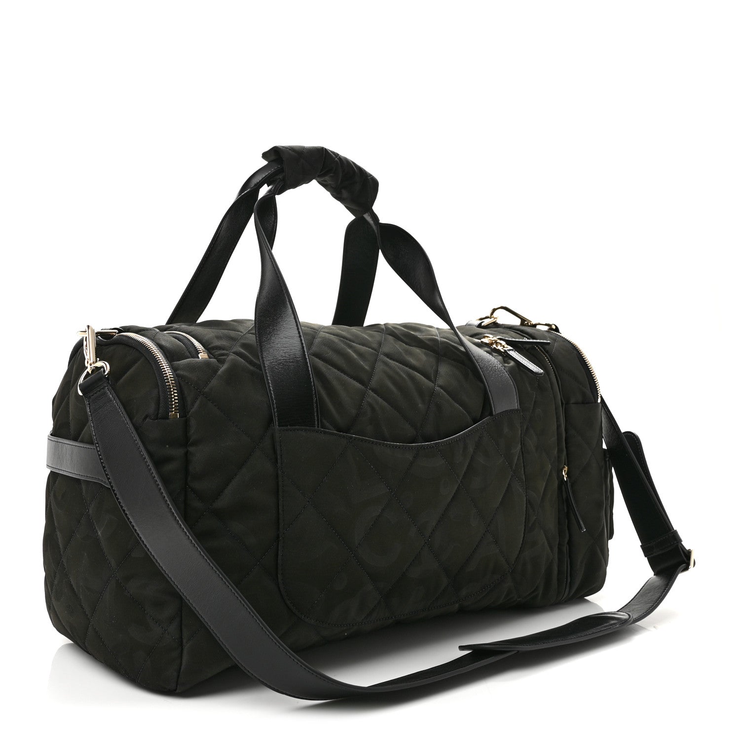 Chanel Nylon Calfskin Quilted Coco Neige Printed Convertible Duffle Backpack Black 2 of 9