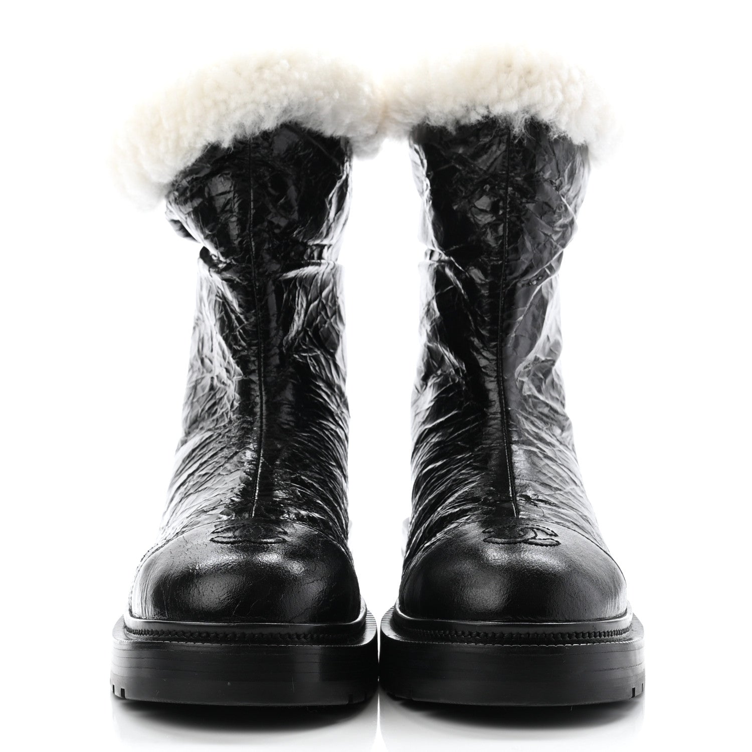 Chanel Lambskin Shearling Short Boots 40 Black 3 of 9