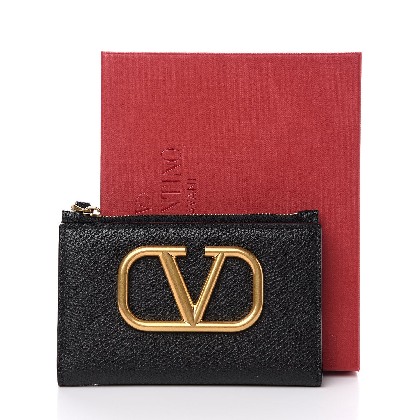 Grained Calfskin VLogo Coin Case Card Holder Black