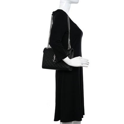 Saint Laurent Grain De Poudre Textured Mixed Matelasse Triquilt Medium Monogram Satchel Black 2 of 9