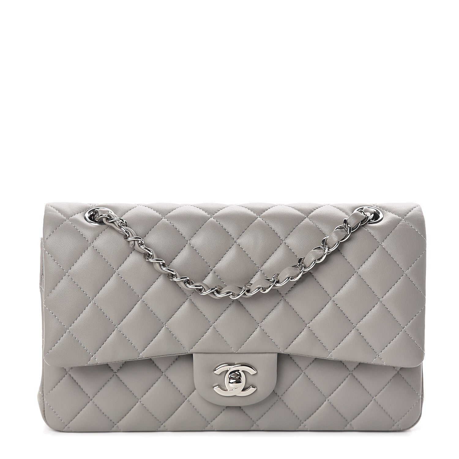 Chanel Lambskin Quilted Medium Double Flap Grey 1 of 9