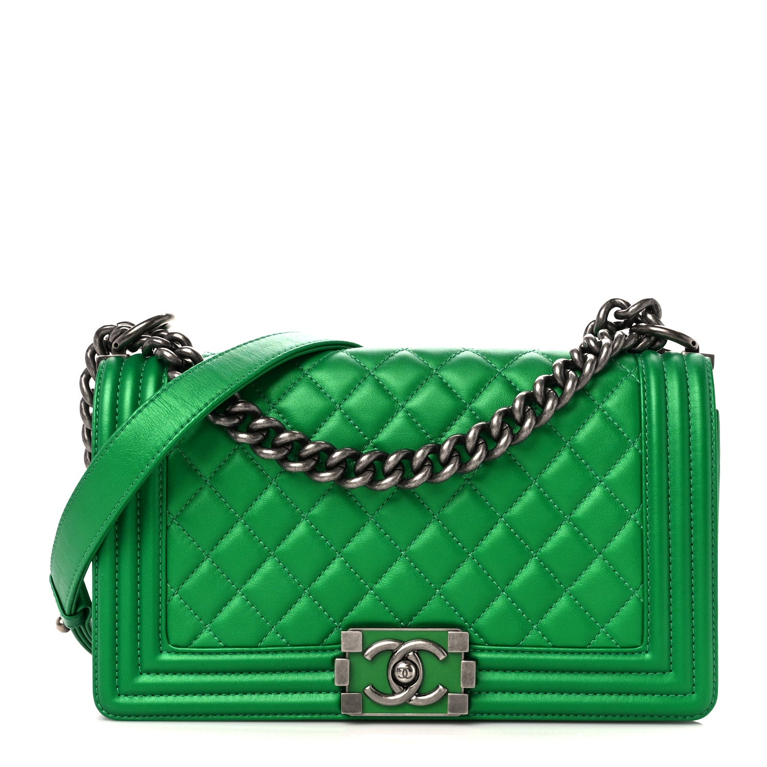 Chanel Metallic Calfskin Quilted Medium Boy Flap Green 1 of 10