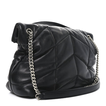 Saint Laurent Lambskin Quilted Medium Loulou Puffer Monogram Chain Satchel Black 3 of 10
