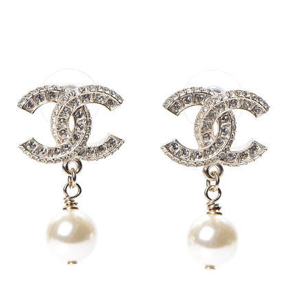 Chanel Crystal Pearl CC Drop Earrings Gold 1 of 5