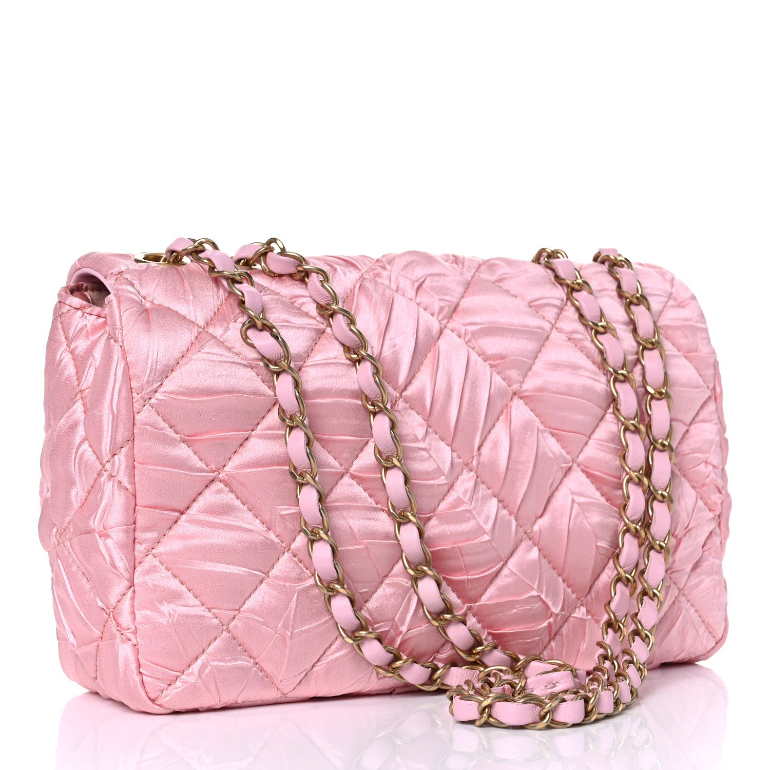 Chanel Satin Quilted Pleated Medium Single Flap Pink 3 of 10