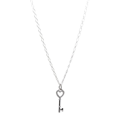 Tiffany 18K White Gold Diamond Mini Heart Key Charm Pendant Link Necklace 1 of 7