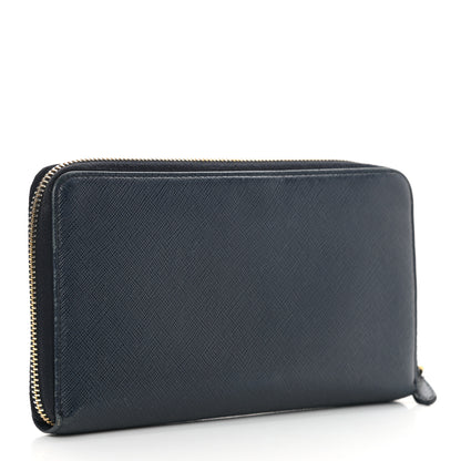 Prada Saffiano Metal Large Zip Around Travel Wallet Baltico 3 of 17
