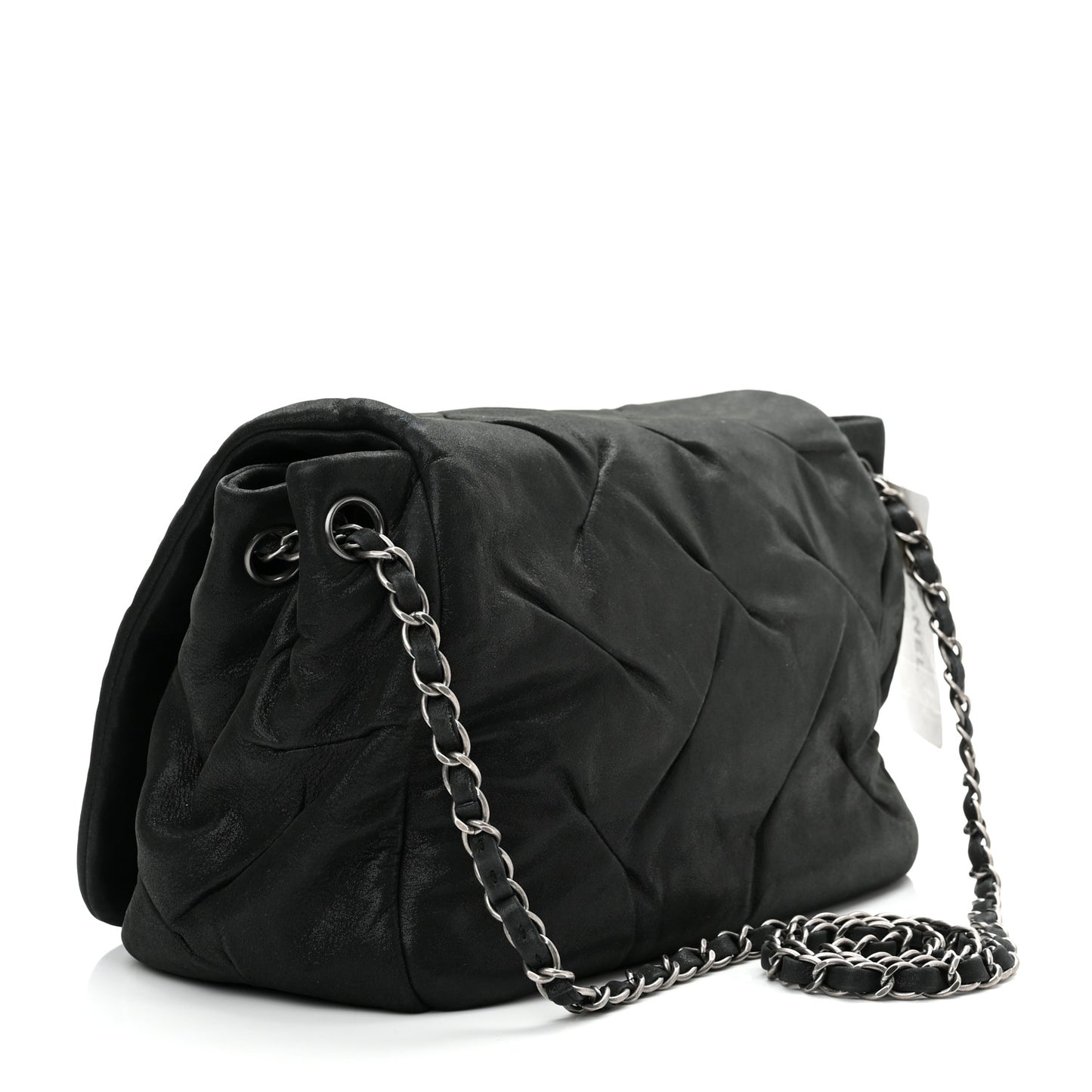 Iridescent Calfskin Glint Accordion Flap Black