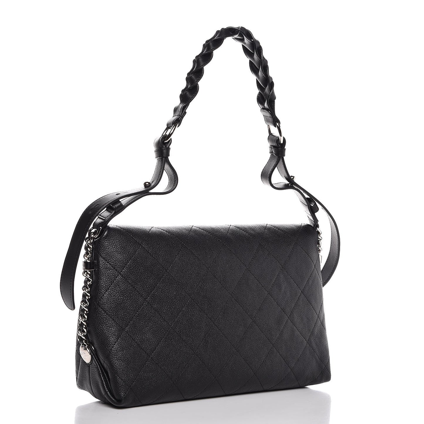 Grained Calfskin Stitched Small Braided With Style Flap Black