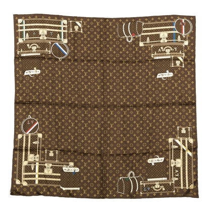 Louis Vuitton Silk Monogram Trunks Square Scarf Marroon 1 of 3