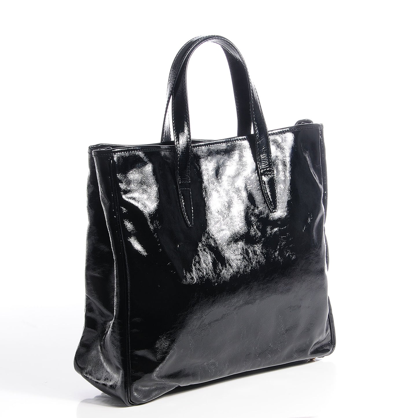 Textured Patent Large Y-Mail Tote Black